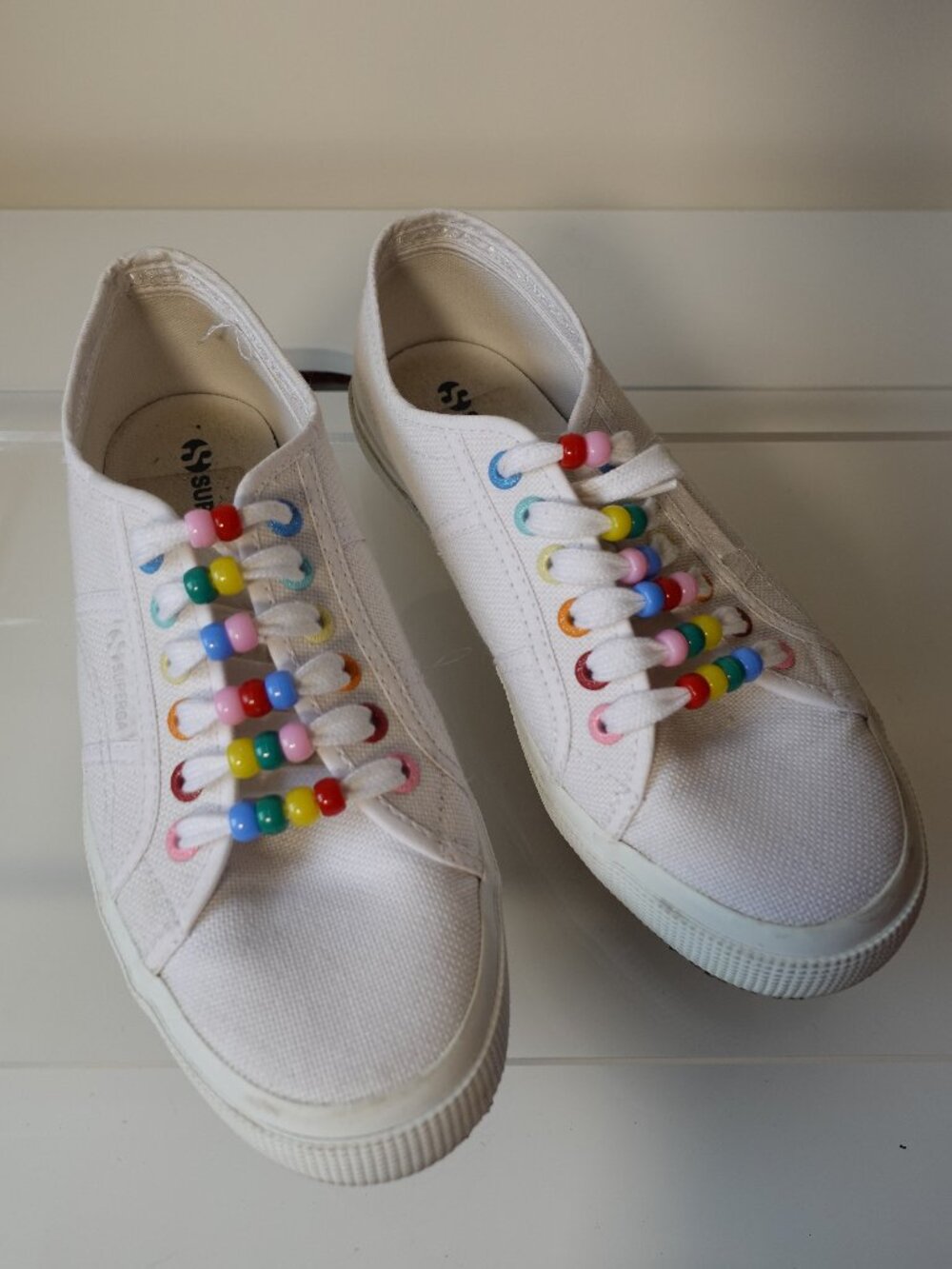 Superga 2750 white canvas sneakers featuring playful, Size 8